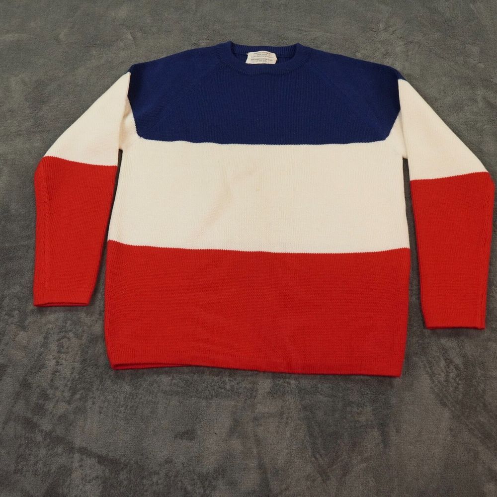 British Sweater Womens Medium Red White Blue Colorblock Colony Hong Kong Vintage